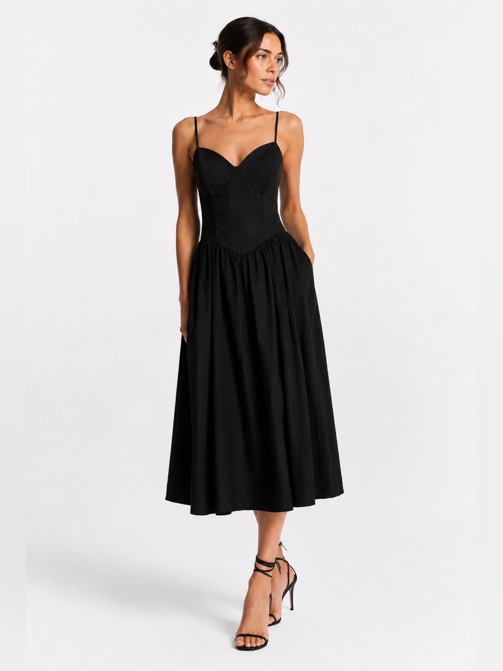 Christian Lacroix Black Linen Blend Corset Midi Dress